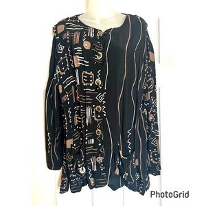 Chico’s Design Abstract Black and Brown Women's Button Down Tunic